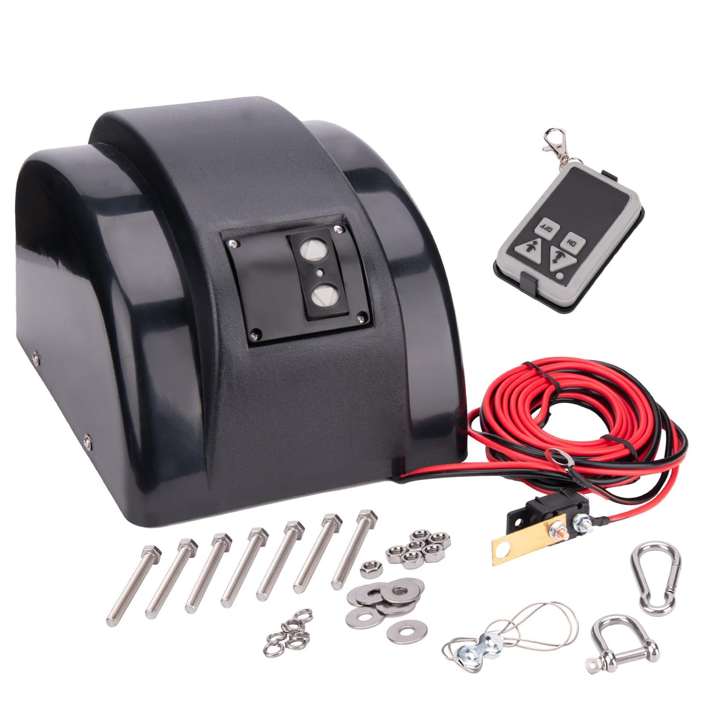 Electric Anchor Winch,Marine Anchor Winch Saltwater Boat Anchor Windlass Kit with Wireless Remote Control,Anchors Up to 45 LBS, Heavy Duty Towing Winches for Fishing Boat Pontoon Boat (45LBS, Black)