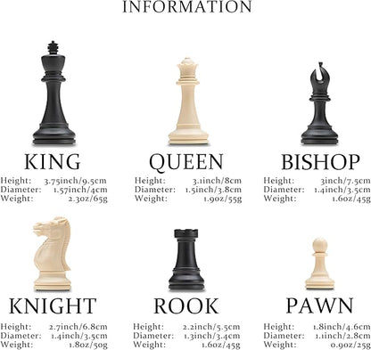 A&ampA Tournament Chess Set/ 20''x20'' Foldable Silicone Chess Board / 3.75'' King Height Plastic Quadruple Weighted Classic Staunton Pieces/Storage Bag for 6 Years Old - 2 Players