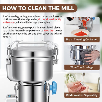 LEEVOT Grain Mill Grinder, 750g Commercial Spice Grinder Electric 2000W Stainless Steel Pulverizer Dry Grinder for Grinding Wheat, Oats, Corn, Pepper, and Coffee Beans – Grinder for Kitchen.