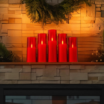 Homemory Red Acrylic Flameless LED Candles with Remote & Timer, Battery Powered, Fake Candles, Elegant Home Decor, Parties, or Wedding Lighting