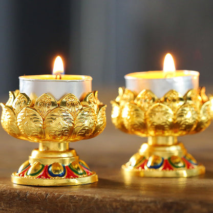 Iron Holder Lotuss Shape Candlestick Holder Table Centerpieces for Temples Kitchen Dining Table Housewarmings Lotuss Butter Lamp