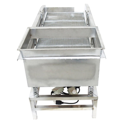 TECHTONGDA Straight Vibrating Sieve Screen Shaker Electric Linear Sifter Machine Stainless Steel Two Layers Two Motors 4mm 1mm Screen Size 15.7×37.4inch 110V