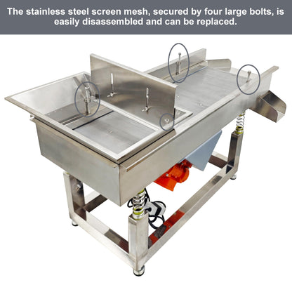 TECHTONGDA Straight Vibrating Sieve Screen Shaker Electric Linear Sifter Machine Stainless Steel One Layer Two Motor 4mm Round Hole Screen Size 40 * 13.8inch