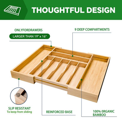 Simple Trending Bamboo Kitchen Drawer Organizer, Expandable Silverware Organizer, Utensil Cutlery Tray for Flatware, Natural