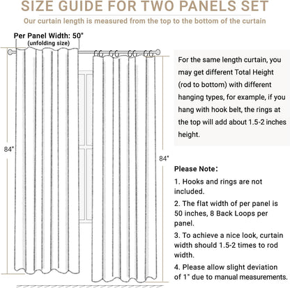 Skiennix 100% Blackout Linen Curtains - Thermal Insulated Drapes for Bedroom | 2 Panels, 50" W x 63" L