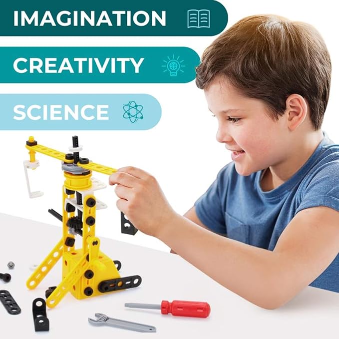 STEM Toys Kids Building Toys – 100 Piece 8-in-1 DIY Learning Construction Toy Set Educational Kids Building Toys for Boys and Girls Mechanical Engineering Gifts Sets for Ages 5 6 7 8 9 + Years Old