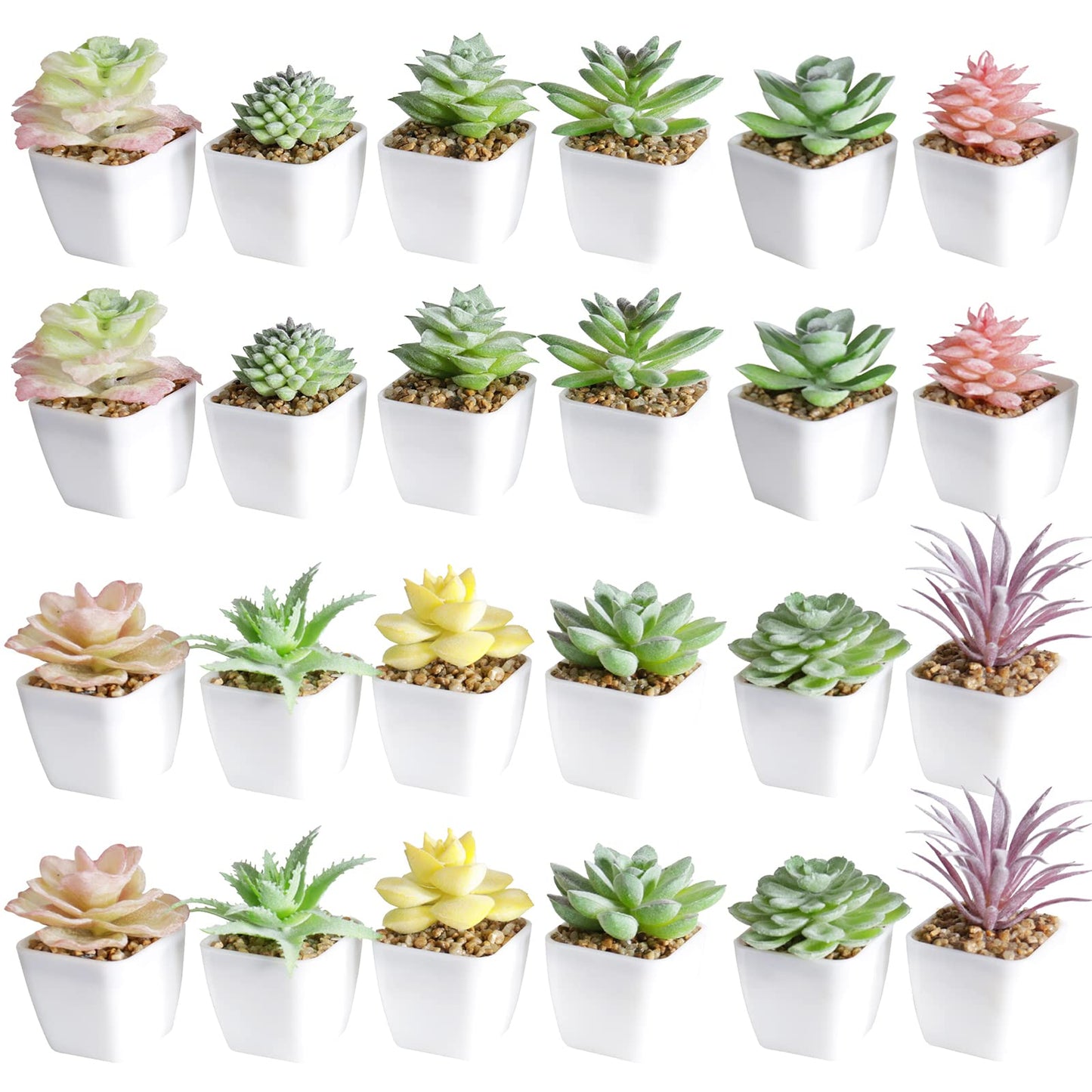 Tiita 24 Set Artificial Faux Succulents in Pots Fake Plants Plastic Arrangement Planter Small Mini Tiny Decoration for Home Office Desk Window Sill Bathroom Bedroom Outdoor Indoor