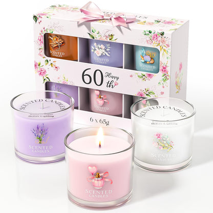 CHILLFLAME 60th Birthday Gifts for Women, Birthday Candle Gift Set for Her, 6 Scented Votive Candles, Candles Gifts for Women/Men (6 Color, 14 oz)