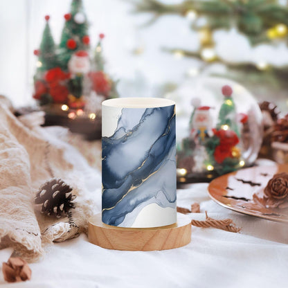 WEVIBOFU Blue and Gray Gold Marble Flickering Flameless Candles LED Battery Operated with Remote Timer Pillar Candles for Home Birthday Wedding Christmas Decor, Set of 2