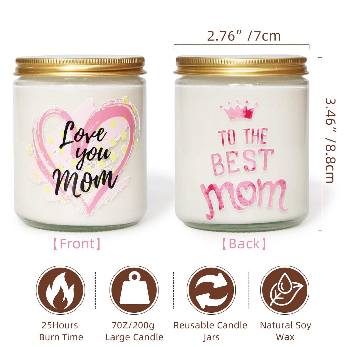 Vanilla Scented Candles for Mothers Day, Best Mom Ever Decor- Unique Mothers Day Decorations for Table, Christmas, Birthday Gifts for Mom from Daughter, Son, 7oz Soy Wax 25H Burn Time