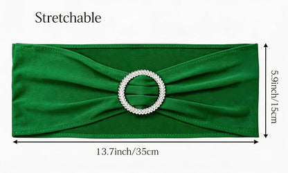 Skiennix 50 Pack Dark Green Spandex Chair Sashes - Adjustable Slider Buckles for Weddings & Events