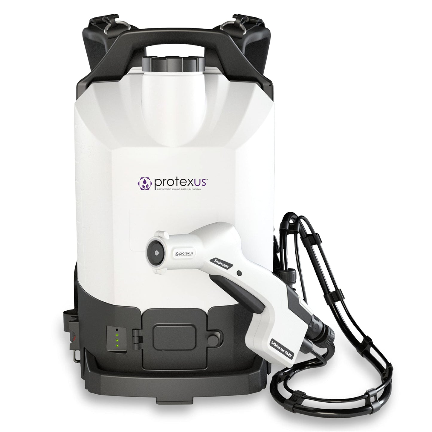 EvaClean Protexus Cordless Battery Powered Electrostatic Backpack Sprayer, 16.8V Rechargeable, 2.25-Gallon, 60-Micron Nozzle, 4Ft Hose - Commercial Disinfectant and Sanitizer - 23,000 Sq Ft Coverage