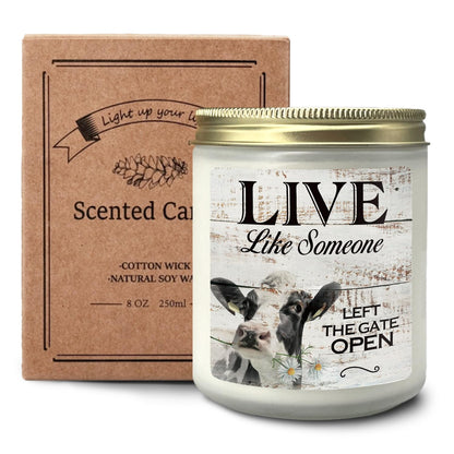 CIOJUNE Live Like Someone Left The Gate Open Cedar Scented Candles - Cow Candle, Cow Gifts for Women Cow Lovers, Cute Cow Gifts, Farmhouse Candles, Cow Stuff for Women