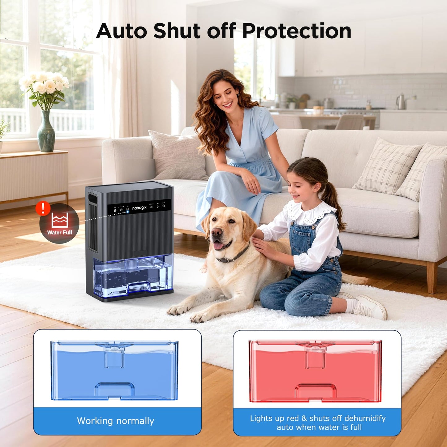 Dehumidifier, 106 OZ Water Tank Dehumidifiers for Home, 1000 sq.ft Quiet Dehumidifier for Basement Bathroom Bedroom RV with Auto Shut Off, Timer, Sleep Mode, 7 Color Light, Grey