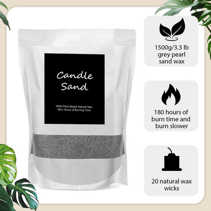 MTLEE Candle Sand 3.3 lb DIY Pearled Candle Making Kit Included 20 Pcs Wicks and Refillable Beaded Wax Sand Beaded Wax Gift with Wicks Self Extinguish for Home Wedding Party Women(Gray)