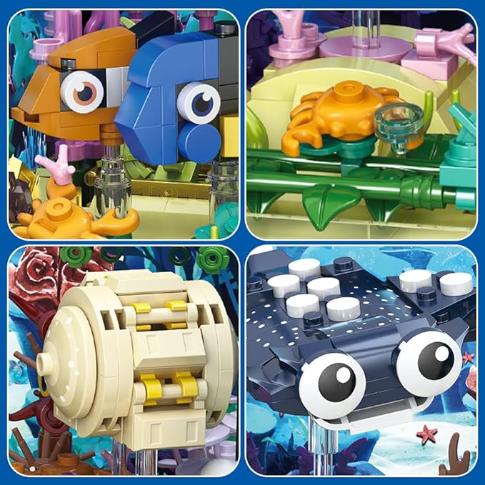 RiceBlock Fish Tank Aquarium Building Sets Holiday Toy Ocean Theme Construction Toys Educational STEM Creative Gift for Kids Ages 8-12 Boys and Girls Ideal Gift for Christmas and New Year889PCS