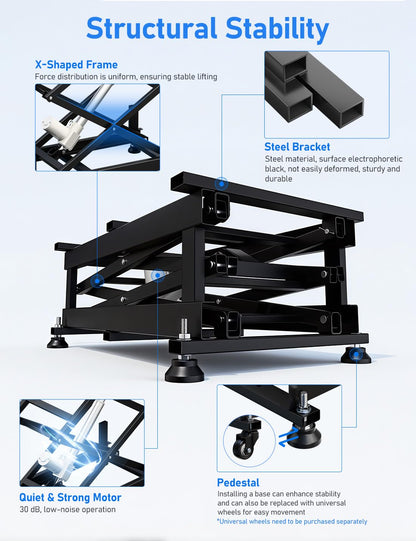 DIHOOL Electric Scissor Lift Table, 200Lbs, 10.43"-50.39" Height Adjustable Lifting Platform, Super Quiet with Remote & WiFi Control, Obstruction Detection, AC/DC Power for Home/Industrial Use