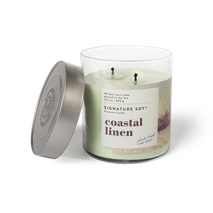 Signature Soy Lidded Coastal Linen Scented Candle, Large Jar