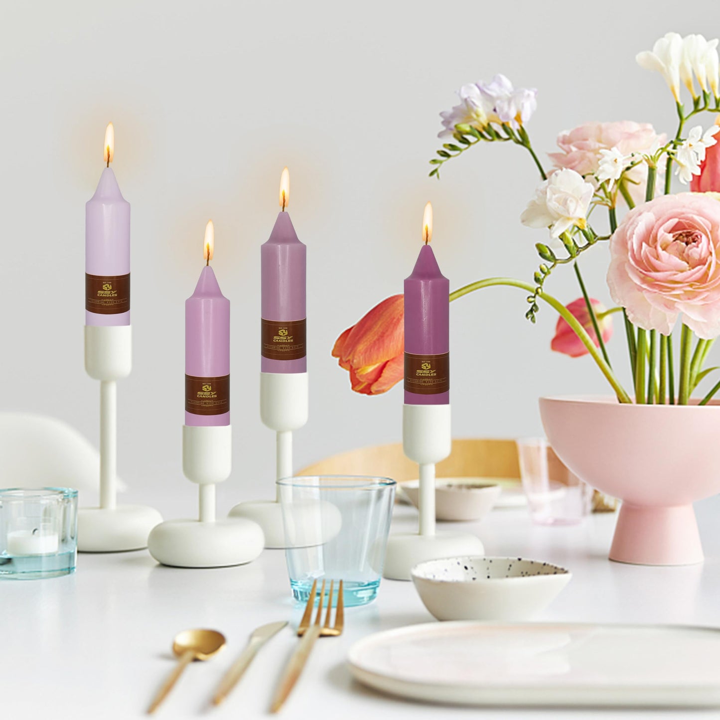 Short Taper Candles Set of 4 – 5 Inch Unscented Tapered Candles,Gradation Purple Smokeless Candle Sticks Handmade Taper Candles for Wedding Home Decor Dinner