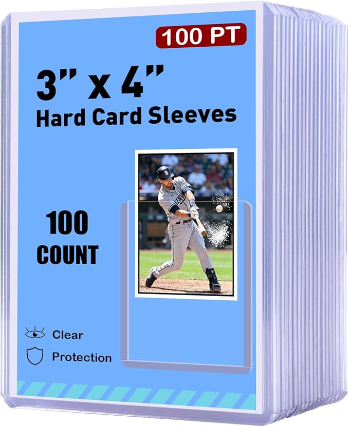 100ct Card Sleeves Hard Plastic - 100pt 3x4 Trading Card Protector Premium Card Sleeves Clear Open-Top Card Sleeve Fits Thick Cards Such as Baseball Soccer Basketball Hockey Game Cards