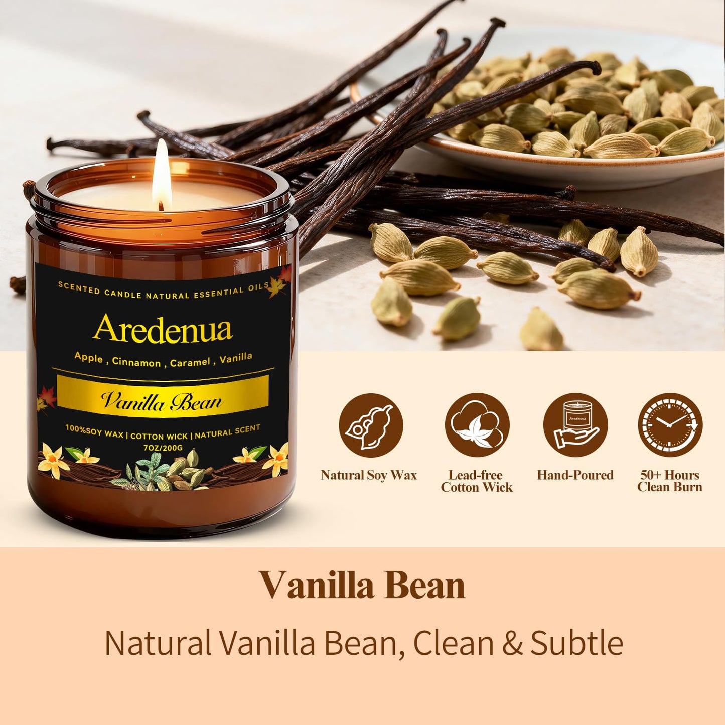 Vanilla Bean Odor Eliminating Candles | Scented Soy Candle for Home, Air Freshening & Cozy Scent, Relaxing Home Candle Gift for Women & Men
