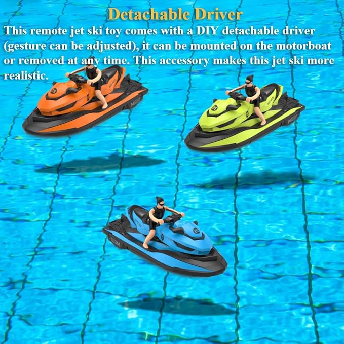 2.4GHz Remote Control Motorboat Toy 1 : 14 Jet Ski Model Toy 2 Motors Marine Motor Water Toy High Speed RC Motorboat Motor 2 Speed Level Boat Pool Toy with Detachable Driver (Orange)