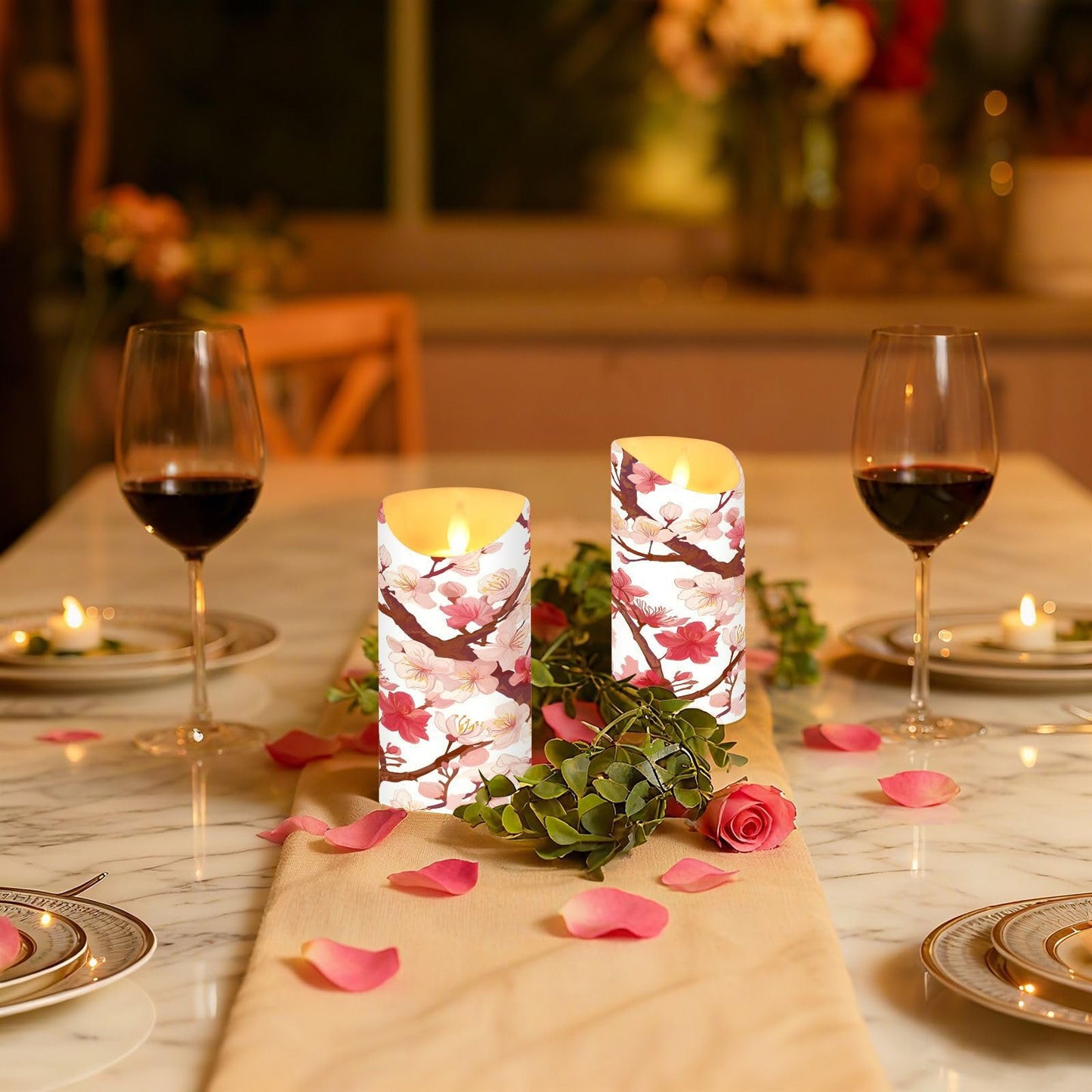 ALAZA Flower Multiple Pink Flickering Flameless Candles Battery Operated with Remote Timer,Tea Light Candles LED Pillar Votive Set of 2 for Outdoor Indoor Decorations 3" x3.9"