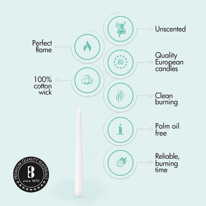 BOLSIUS White Taper Candles - 3 Packs = Total 90 Candles - 8 Hours - Premium European Quality - Consistent Smokeless Flame - Unscented Dripless Candlesticks