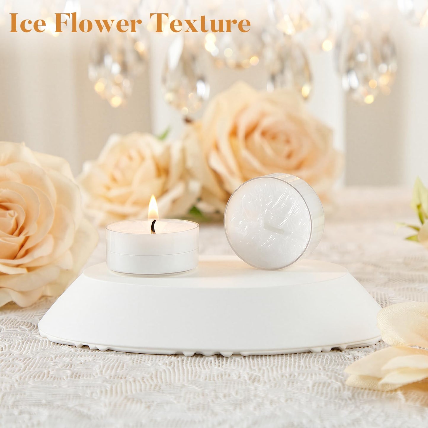 Ashlux Unscented Palm Tea Lights Candles, 16 Packs with Ice Flower Texture