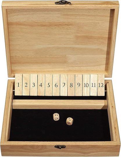 WE Games 12 Number Shut The Box Board Game- Natural Wood Box with Lid
