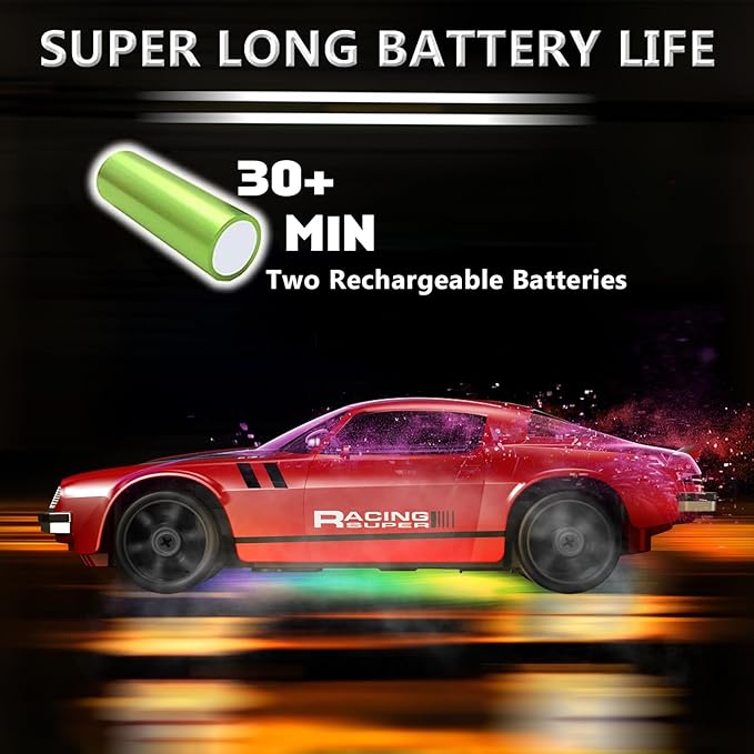 RC Drift Car 1:24 Remote Control Car 4WD 15KM/H High Speed Racing Sport Car with LED Lights RC Cars Toy for Kids Boys Girls Adults Gifts Birthday Christmas Rechargeable Batteries