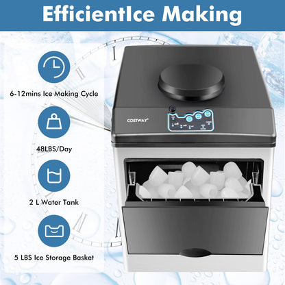 COSTWAY Countertop Ice Maker with Water Dispenser, 3 Sizes Bullet Shaped Ice, 48lbs/Day, Fast Ready in 6 Minutes, Ice Machine with Cold Water for Home Bar Kitchen Office