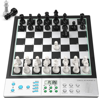 Advanced Electronic Chess Board Smart Computer Chess Set AI Voice Coach Learning for Kids ELO 2200+ for Improving Players Magnetic Large Pieces &amp Board Perfect for Adults LCD Display(Silver)