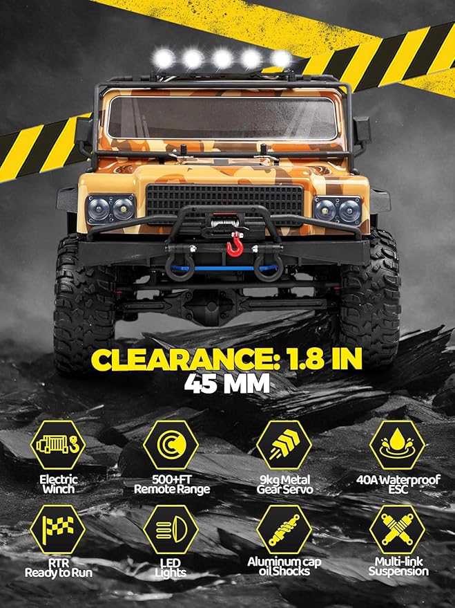 1/8 Scale Fast RC Cars for AdultsMax 10 mph Electric Off-Road Monster TruckWaterproof RC Car 4WD Remote Control Car with 3S Lipo 30+ Min Play All Terrain