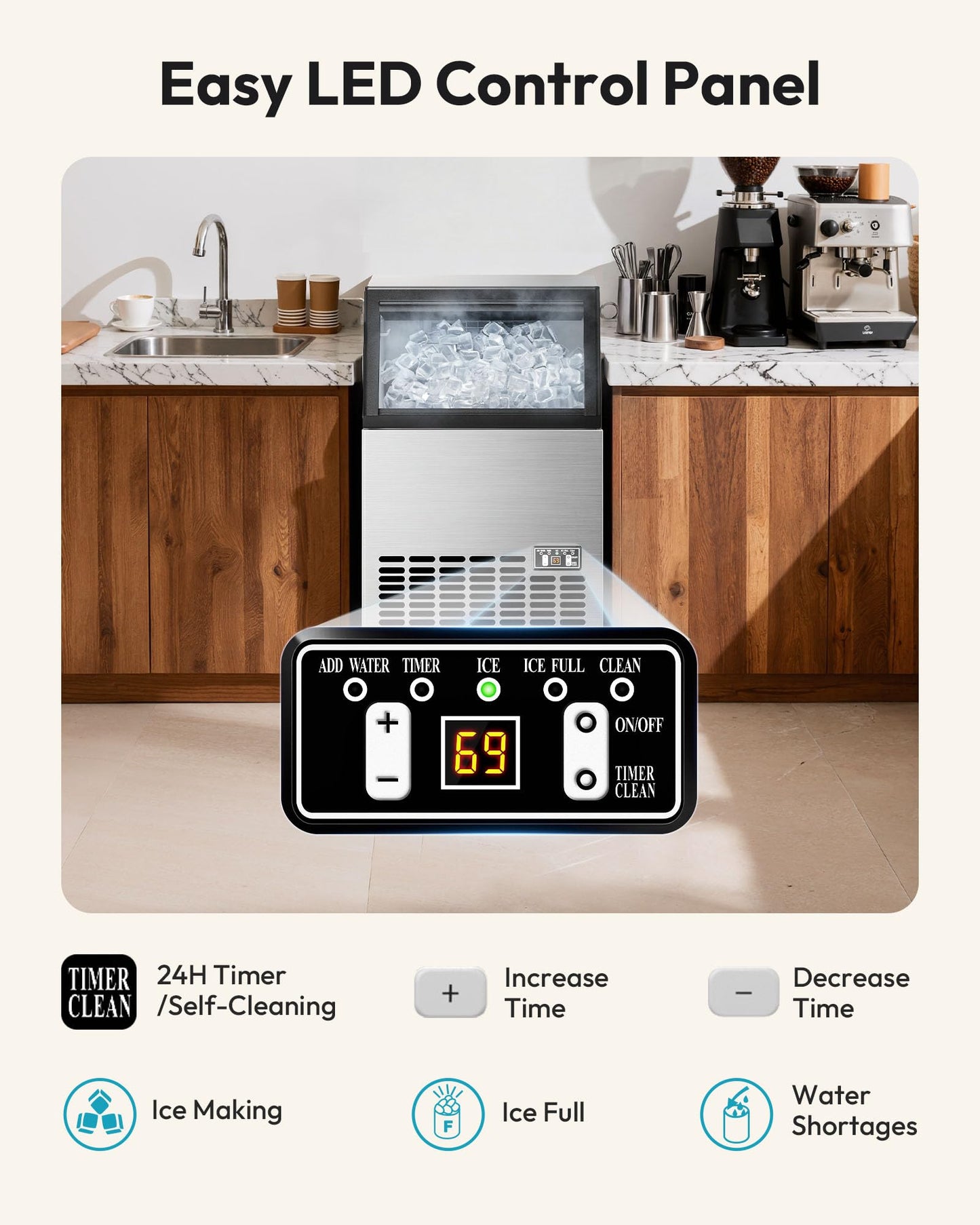 EUHOMY Commercial Ice Maker Machine - 100lbs Daily Production, 33lbs Ice Storage, Stainless Steel Freestanding & Under Counter Ice Maker, Ideal Ice Maker for Home/Bar/Restaurant/Outdoor Activities