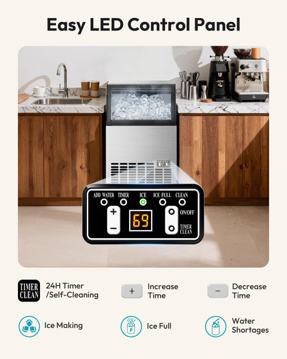 EUHOMY Commercial Ice Maker Machine - 100lbs Daily Production, 33lbs Ice Storage, Stainless Steel Freestanding & Under Counter Ice Maker, Ideal Ice Maker for Home/Bar/Restaurant/Outdoor Activities