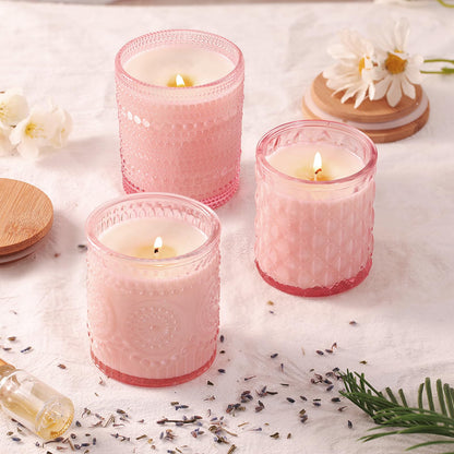 DARJEN 12 Pack Pink Candle Jars for Making Candles- 3 Styles Glass Candle Making Jars Bulk with Bamboo Lids and Labels, Candle Making Supplies Candle Vessels for DIY Gifts