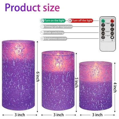 HJANDHJ Purple Flameless Candles with Remote, Flickering Battery Operated Candles with Timer, Set of 3 LED Pillar Candles for Outdoor Indoor Wedding Home Party Decor