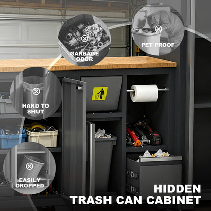 Torin Garage Cabinets Storage System, 9-Pcs Included Steel Cabinets Drawers Rolling Chest and Trash Can Cabinet, Locked Storage Cabinet, Perfect for Organizing Garage and Tools