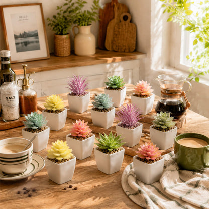 Tiita 24 Set Artificial Faux Succulents in Pots Fake Plants Plastic Arrangement Planter Small Mini Tiny Decoration for Home Office Desk Window Sill Bathroom Bedroom Outdoor Indoor