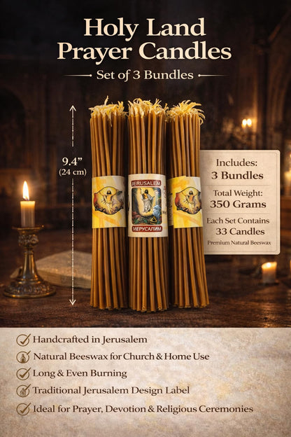 ZULUF 33 Beeswax Taper Candles Blessed at Holy Sepulchre Jerusalem – 9” Honey Scent Orthodox Church Prayer Candles, Christian Devotional Candles for Liturgy, Easter, Home Altar – 3 Bundles (99 Total)