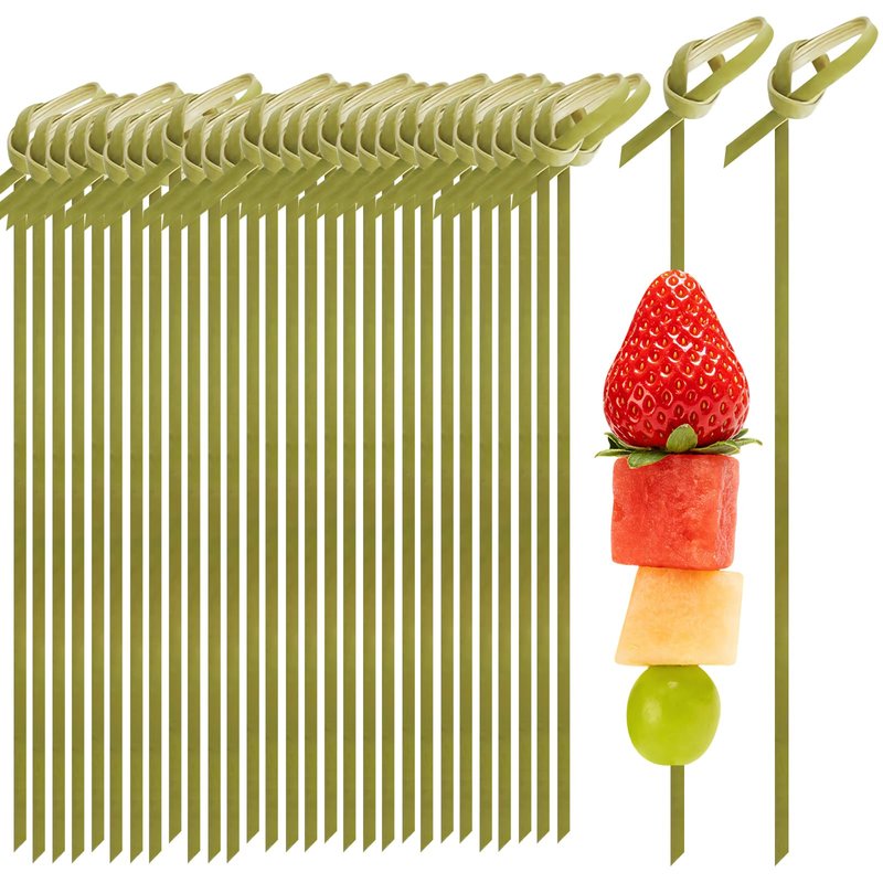 200 Pcs 4.7 Inch Bamboo Cocktail Picks-Fancy Knot Appetizer Skewers,Bamboo Skewers,Eco-Friendly Biodegradable Cocktail Sticks for Drinks, Fruit, Charcuterie, Party Supplies
