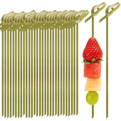 200 Pcs 4.7 Inch Bamboo Cocktail Picks-Fancy Knot Appetizer Skewers,Bamboo Skewers,Eco-Friendly Biodegradable Cocktail Sticks for Drinks, Fruit, Charcuterie, Party Supplies