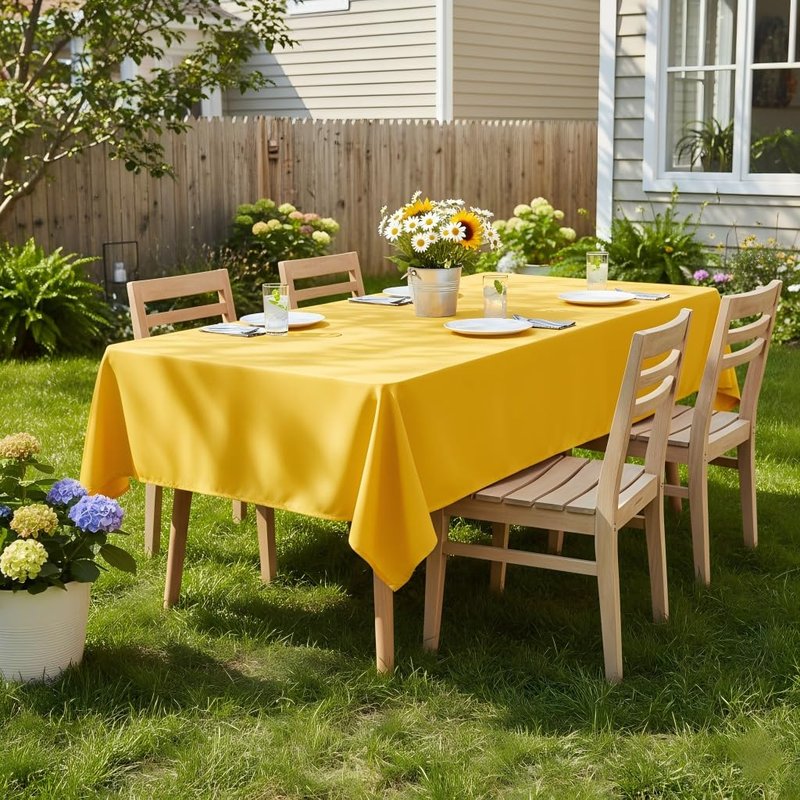 sancua Rectangle Tablecloth - 60 x 102 Inch - Stain and Wrinkle Resistant Washable Polyester Table Cloth, Decorative Fabric Table Cover for Dining Tables, Buffet Parties and Camping, Yellow