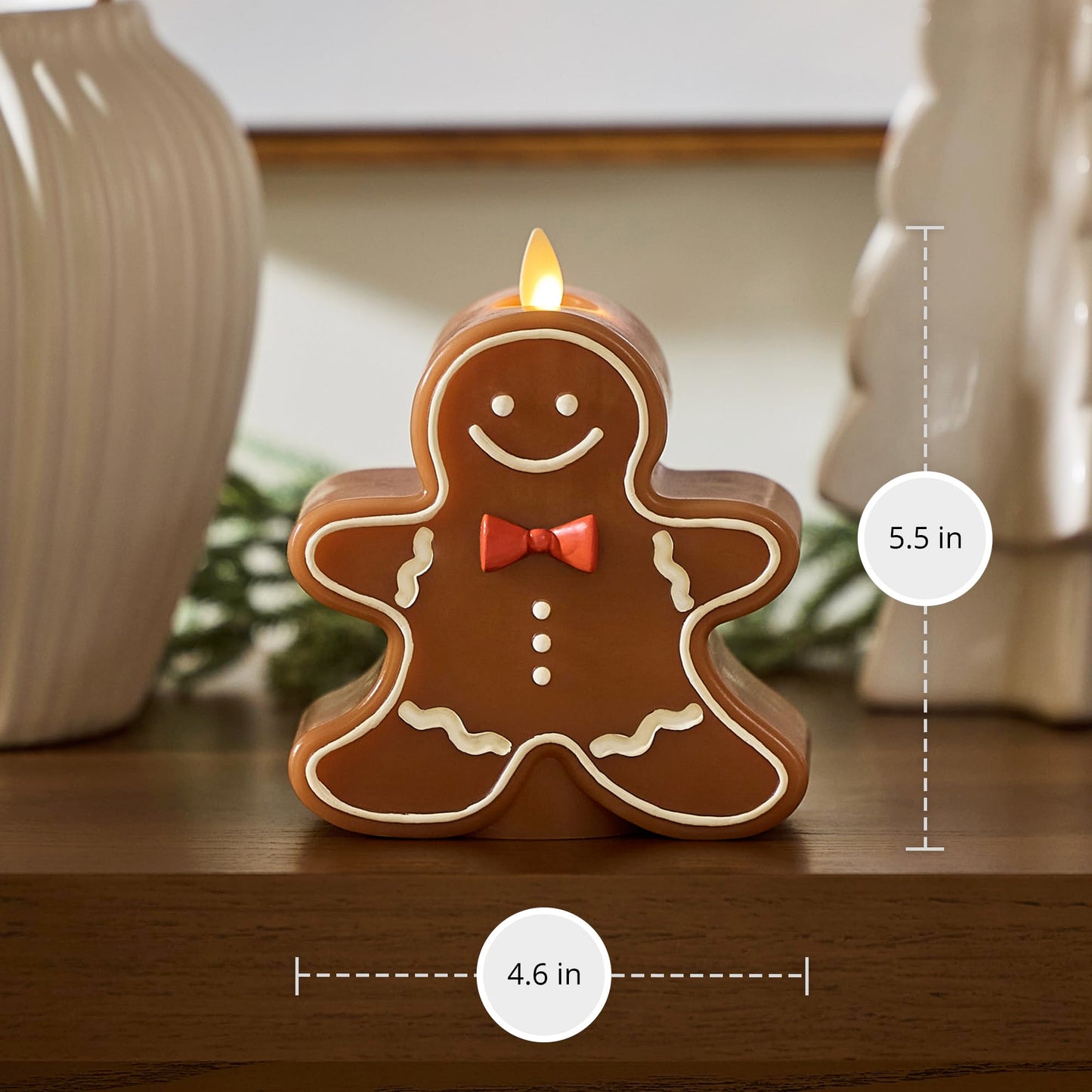 Luminara Flameless Candle Moving Flame LED with Timer, Real Unscented Wax Gingerbread Boy Figural 4.6"x5.5", Battery Operated Christmas Holiday Decor, Remote Compatible (Batteries Not Included)