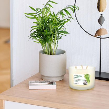 Citronella Candle Set of 2, 14oz Frosted Jar Triple-Wick, Clean & Smokeless for Outdoor Patio, Garden, Deck, Porch Ambiance with Natural Citronella Scent