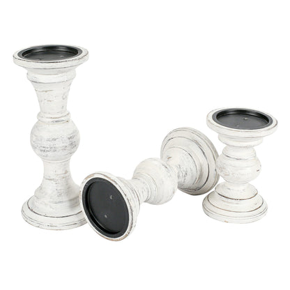 Candle Stands Wooden for Pillar Candles,Rounded Turned Colums, Sustainable Woods, Country Style, Ideal for Reiki, Aromatherapy, Votive Candle Gardens Home décor - 10,8,6 Inch Set of 3 - Antique White