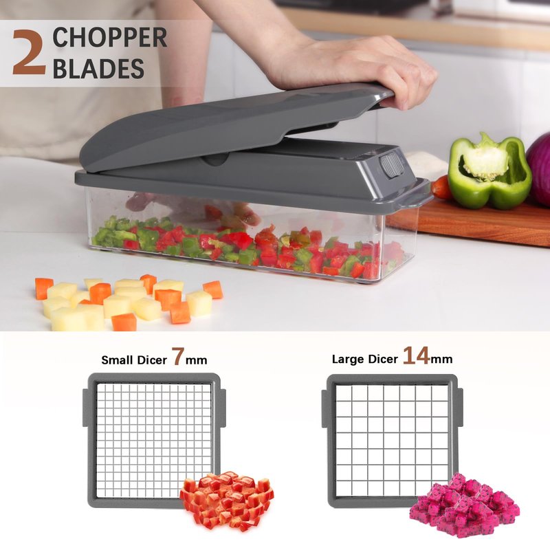LHS Professional Multifunctional Vegetable Chopper Pro Food Chopper with Food Storage Containers, Mandoline Slicer Onion Dicer Fruit Cutter, Kitchen Gadgets and Home Essentials(11 in 1, Grey)