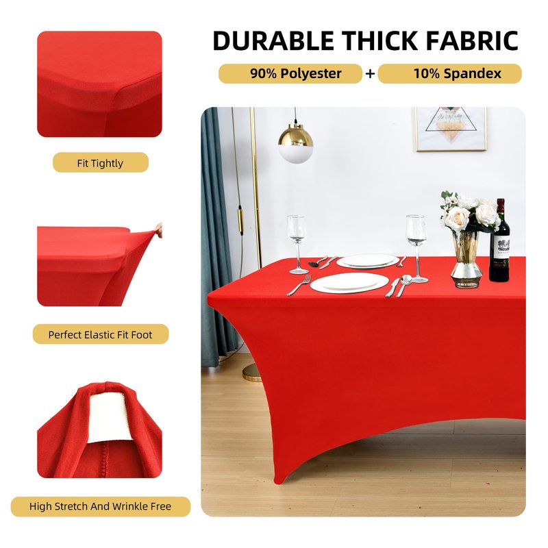 ZarzaaSik 10-Pack 6ft Red Spandex Table Covers for Rectangle Standard Folding Tables - Wrinkle Resistant Stretch Tablecloths - Ultimate Fitted Table Protector for Parties, Banquet, Wedding