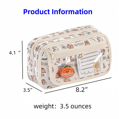 VTYFRY Cute Kawaii Pencil Case Pouch Cartoon Pen Box Holder Organizer for Office Workspace Supplies Desk Accessories Travel Essentials Aesthetic Trendy Cool Stuff Gift Large Capacity (White Kapibala)